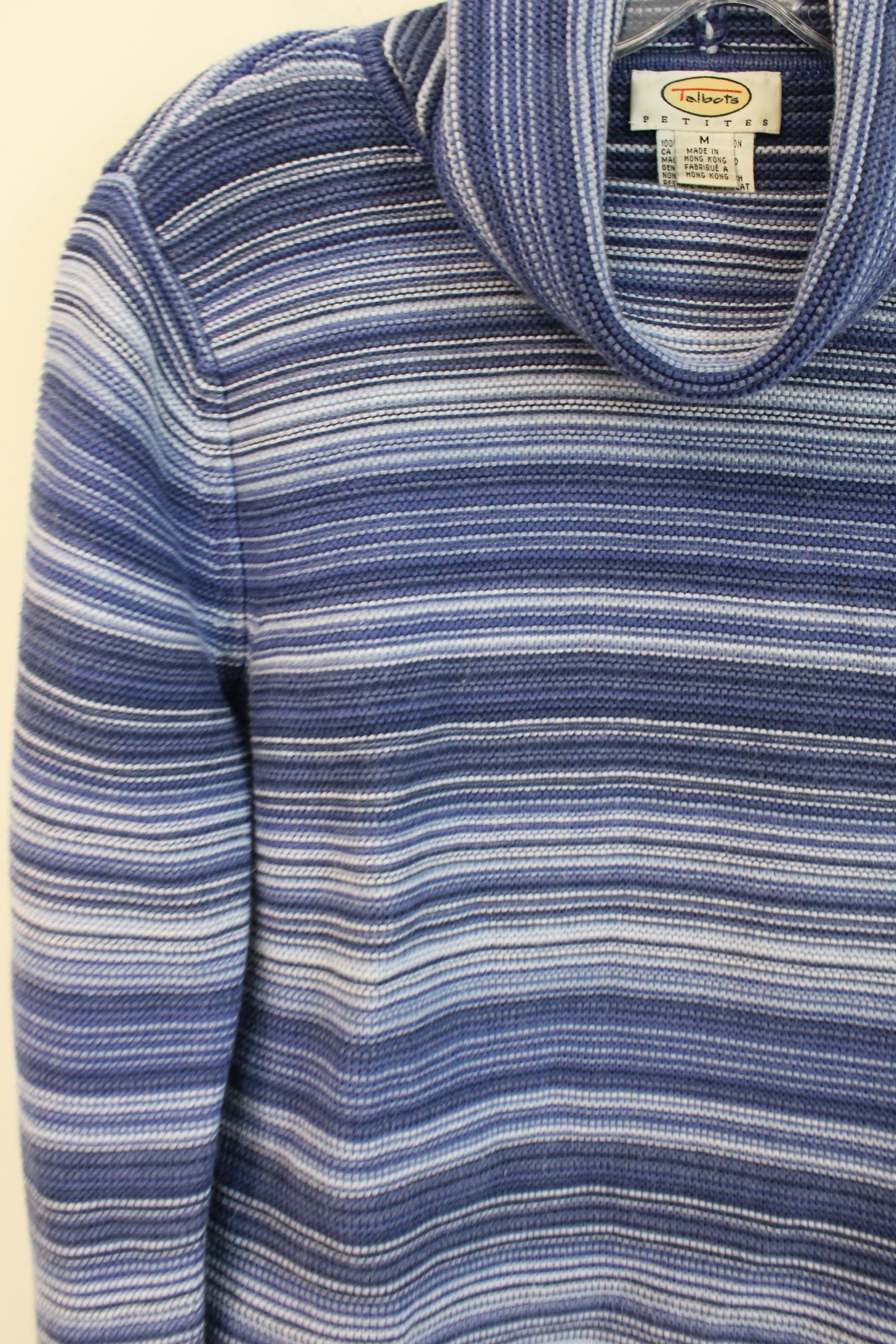 Talbots Vintage Blue Striped Knit Turtleneck Sweater | M Petite