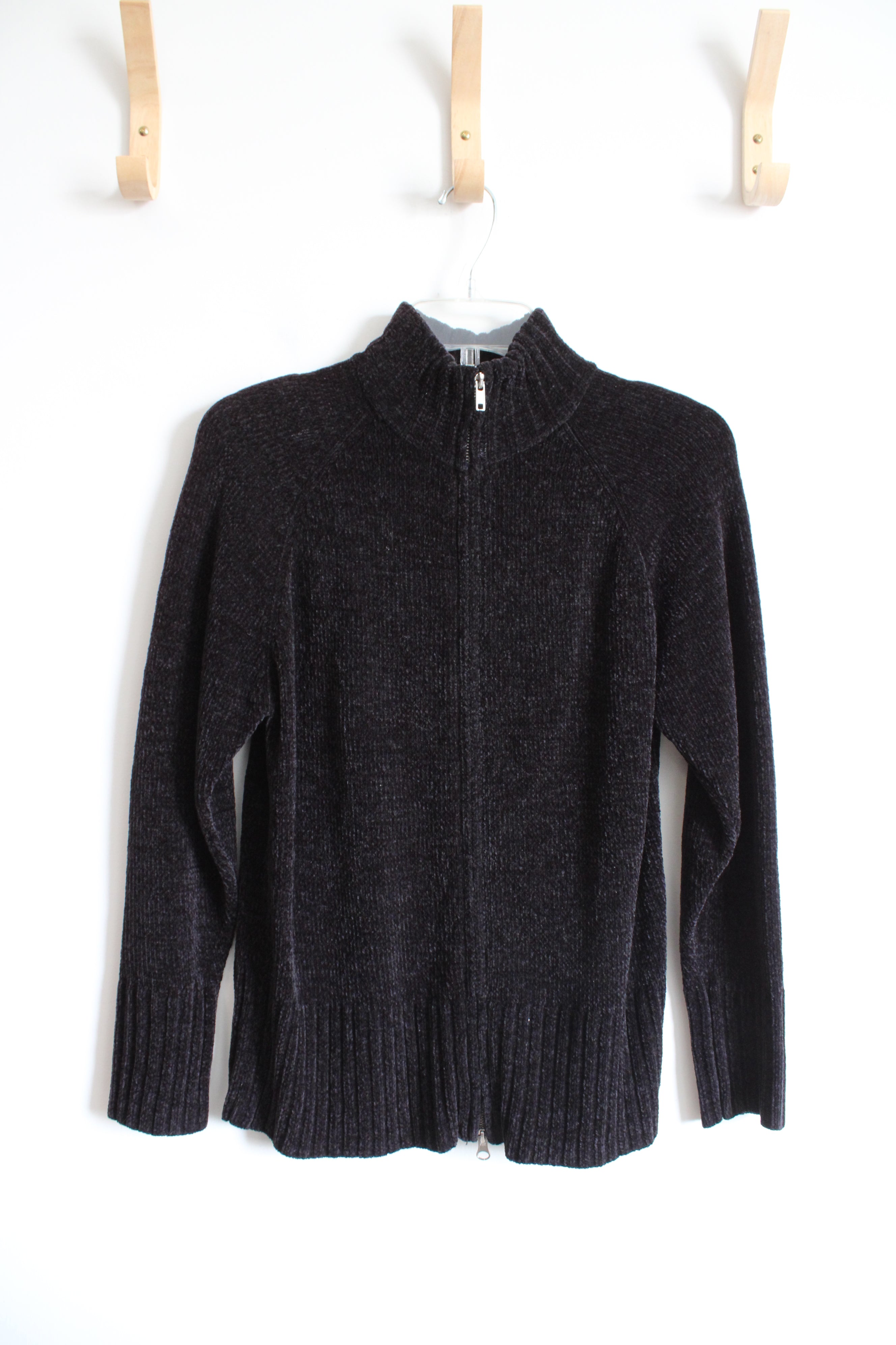 Denim & Co. Black Fuzzy Full Zip Sweater | XS