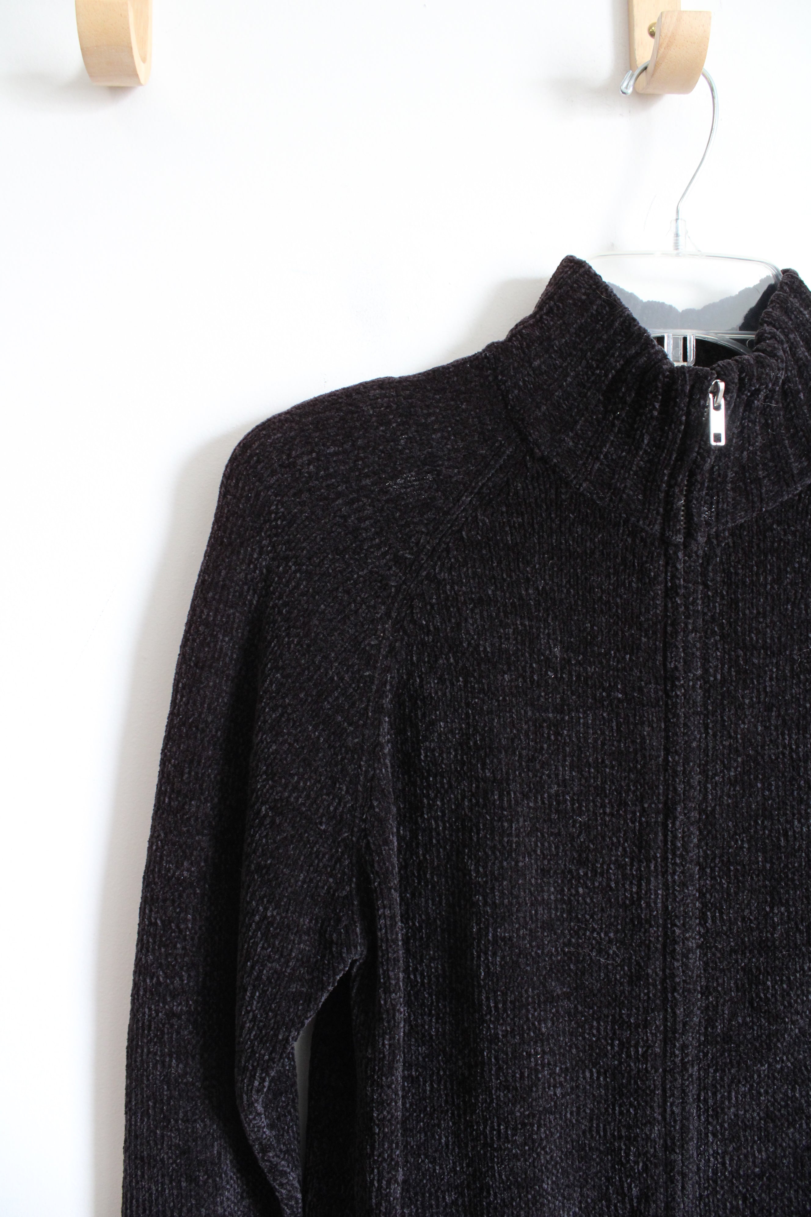 Denim & Co. Black Fuzzy Full Zip Sweater | XS