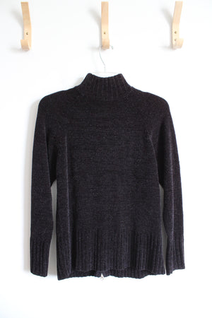 Denim & Co. Black Fuzzy Full Zip Sweater | XS