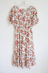 Reborn White Red & Peach Rose Floral Tiered Dress | M