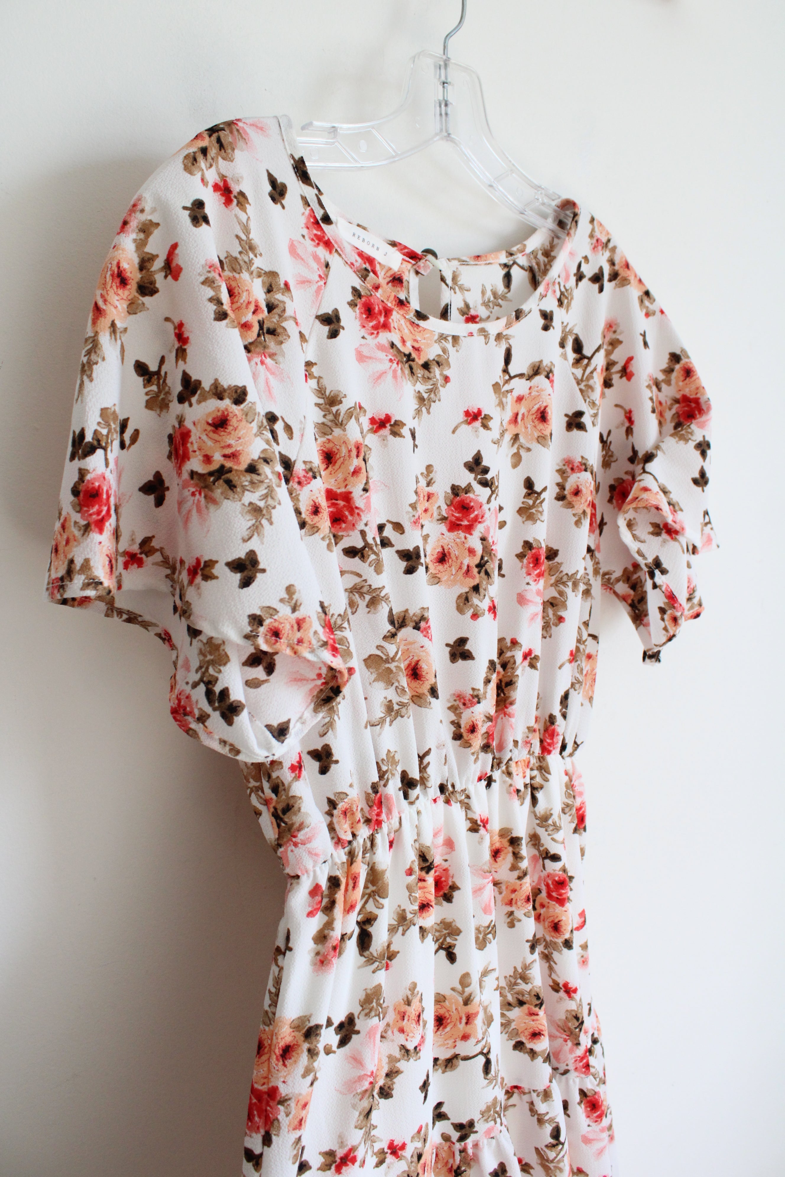 Reborn White Red & Peach Rose Floral Tiered Dress | M