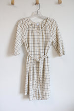 Old Navy Cream & Black Plaid Button Down Tied Dress | S