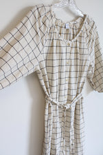 Old Navy Cream & Black Plaid Button Down Tied Dress | S