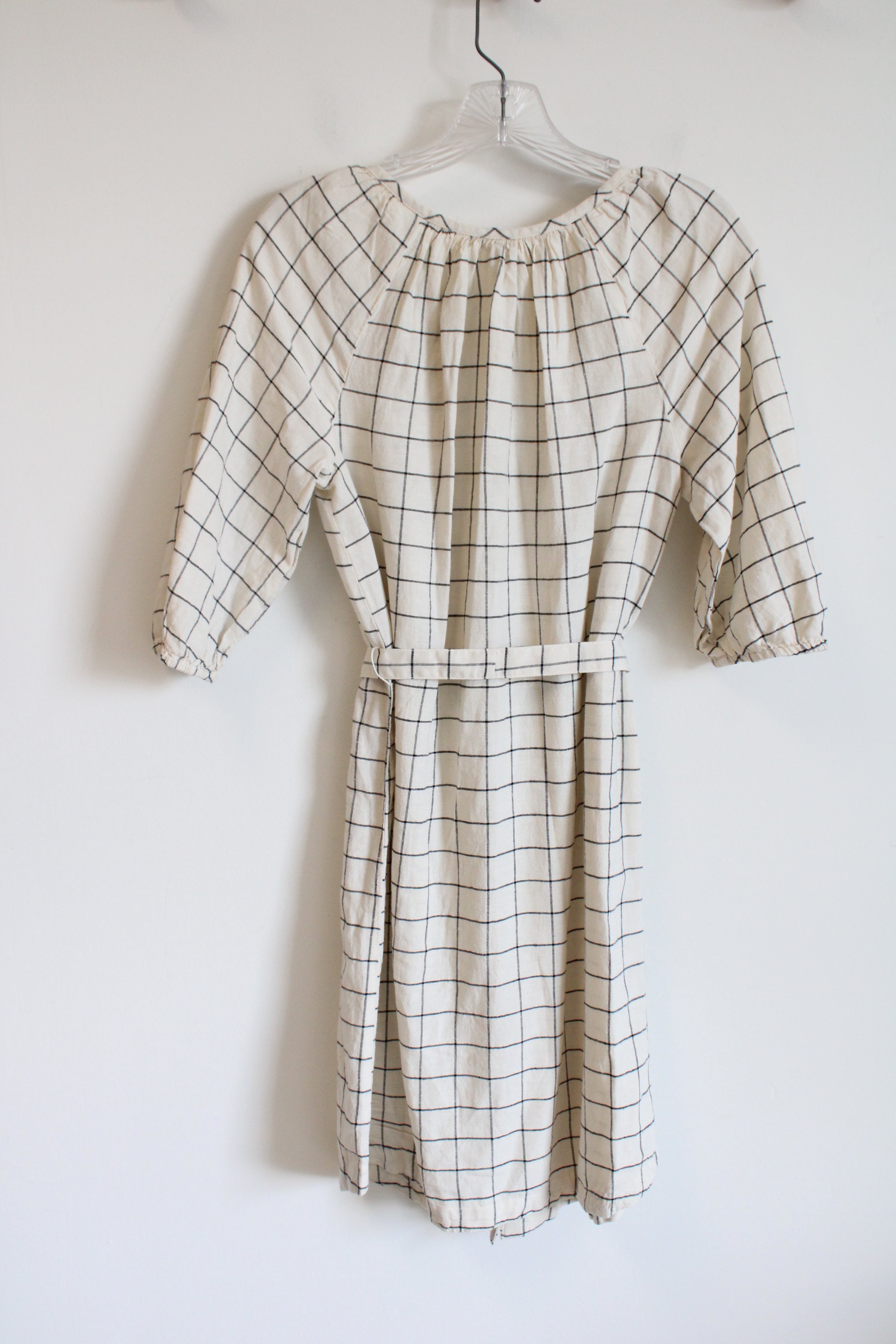 Old Navy Cream & Black Plaid Button Down Tied Dress | S