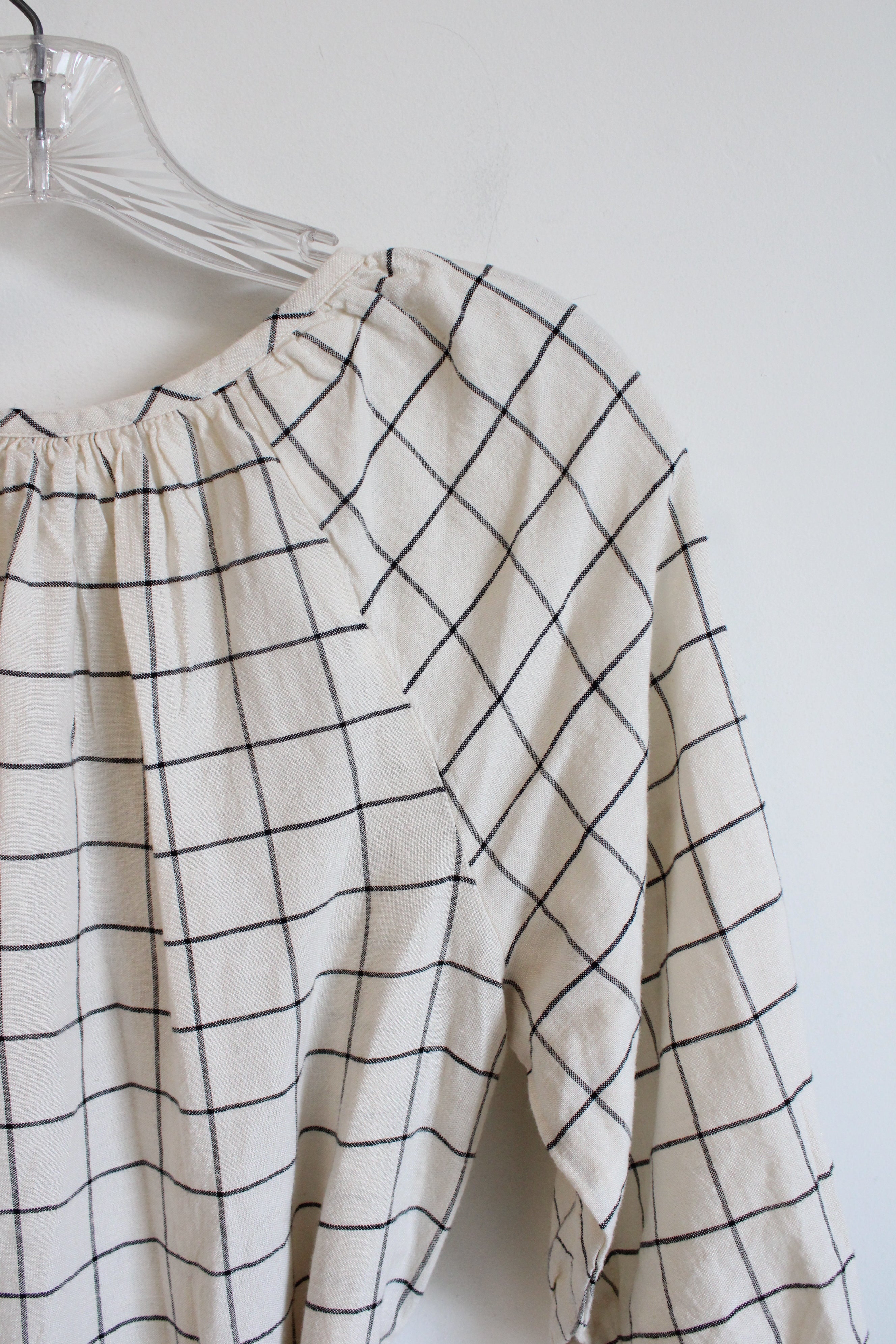 Old Navy Cream & Black Plaid Button Down Tied Dress | S