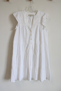 LOFT White Tiered Ruffle Sleeved Cotton Dress | S Petite