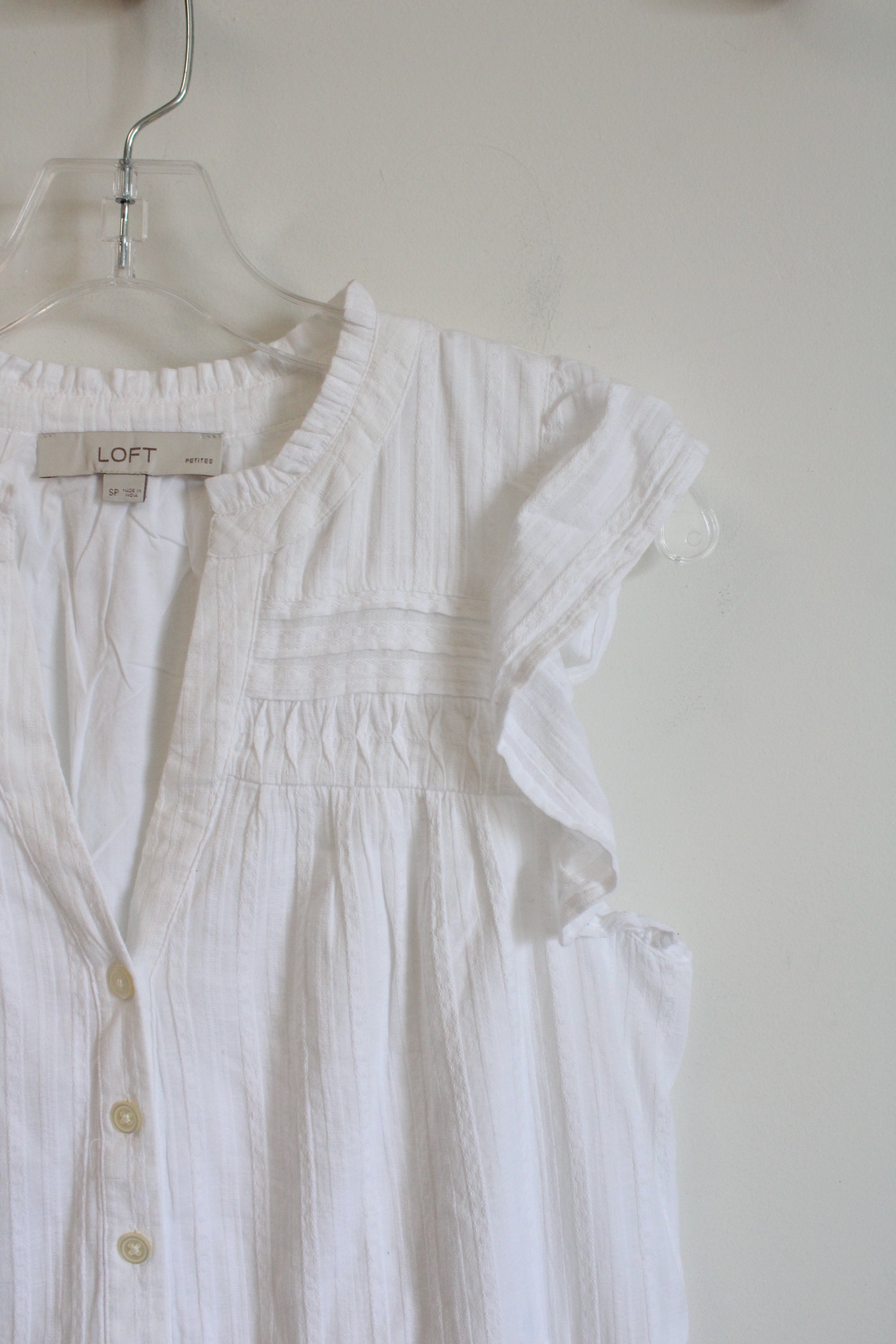 LOFT White Tiered Ruffle Sleeved Cotton Dress | S Petite