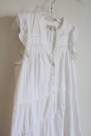 LOFT White Tiered Ruffle Sleeved Cotton Dress | S Petite