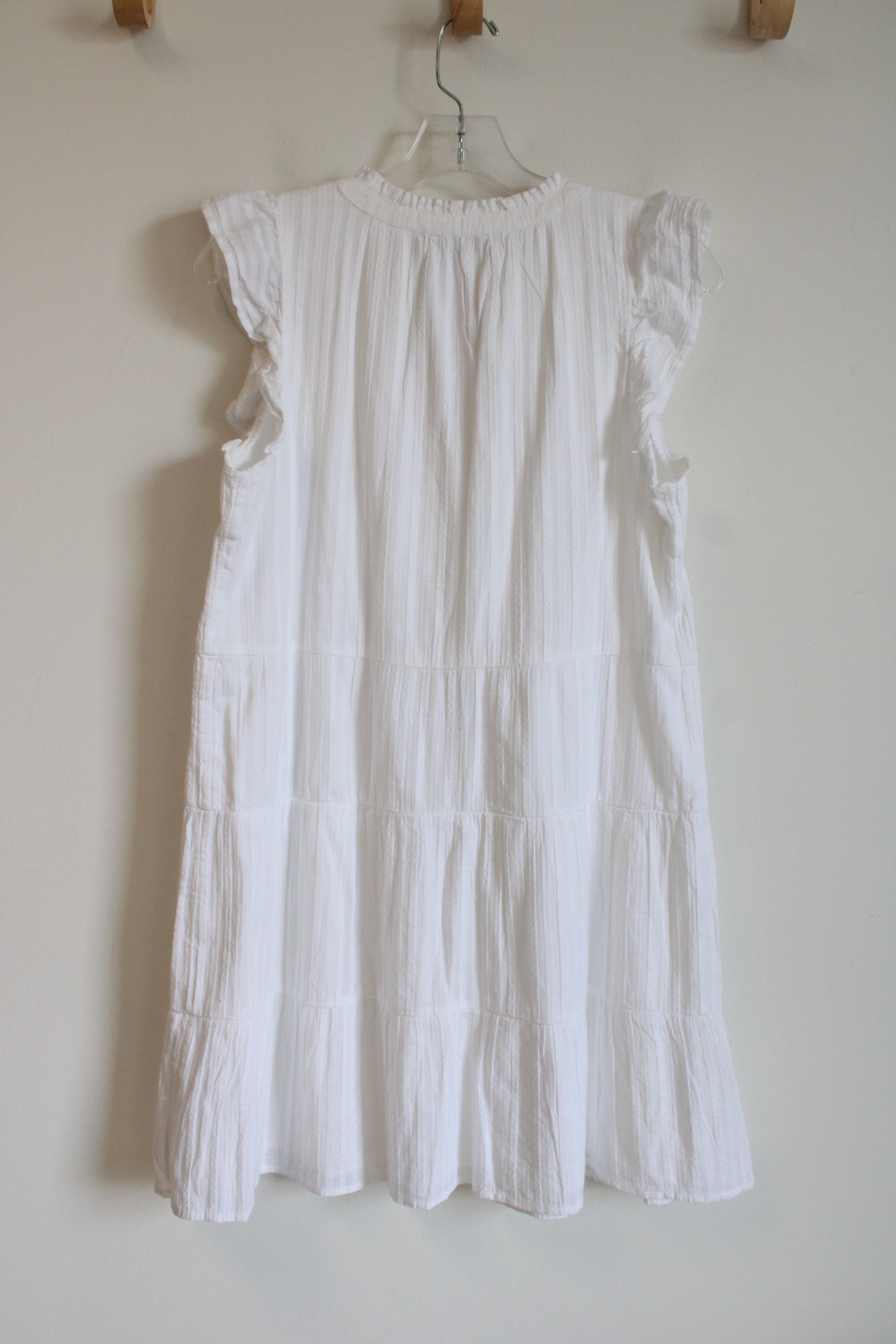 LOFT White Tiered Ruffle Sleeved Cotton Dress | S Petite