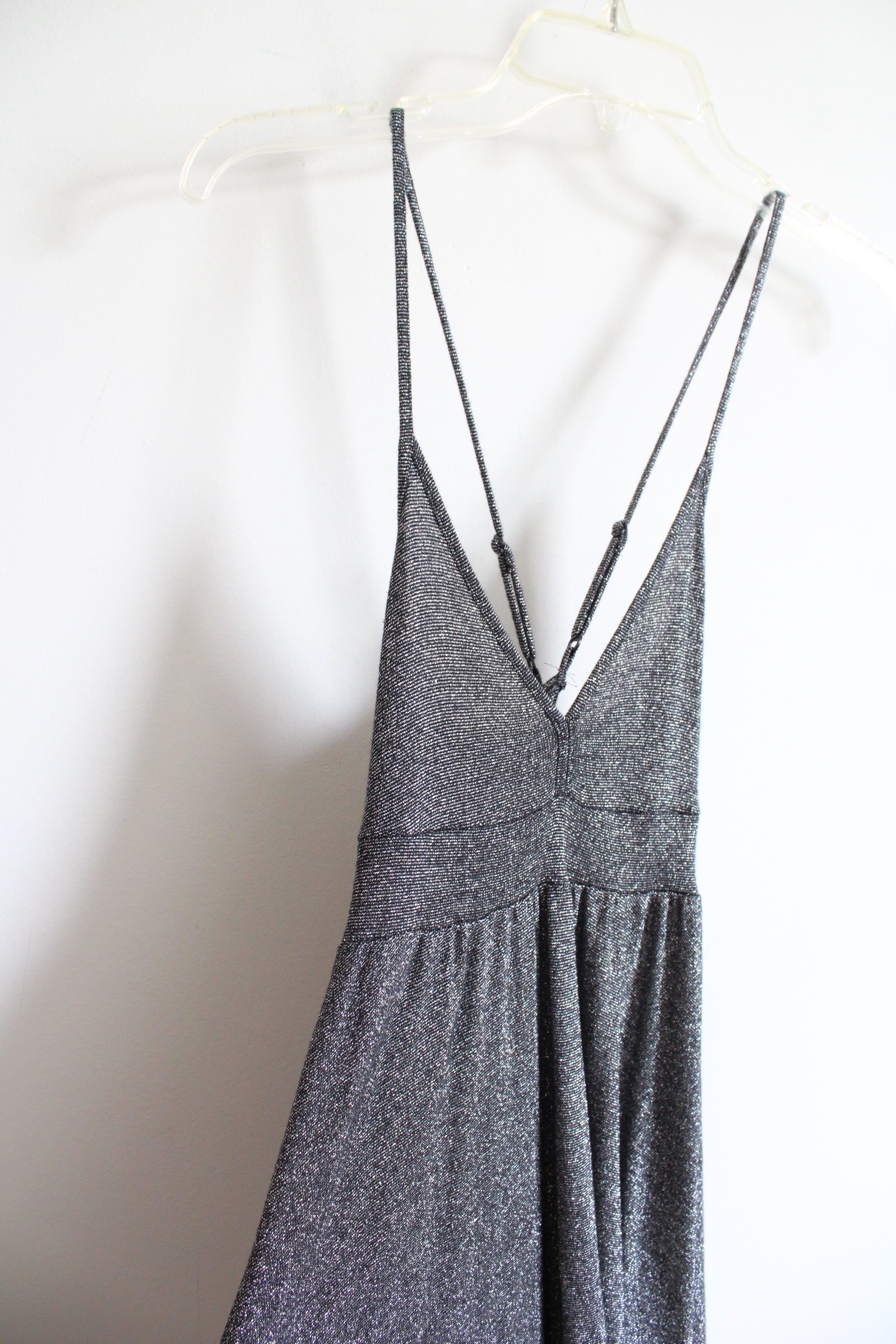 H&M Divided Gray Shimmer Cross Strap Back Dress | 6