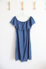 Cisono Blue Fringe Off-The-Shoulder Dress | XL