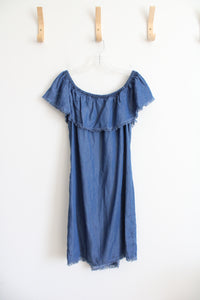 Cisono Blue Fringe Off-The-Shoulder Dress | XL
