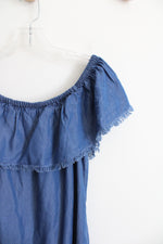Cisono Blue Fringe Off-The-Shoulder Dress | XL