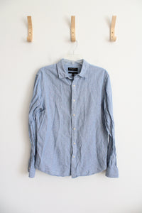 Banana Republic Untucked Fit Linen Blue & White Pinstriped Button Down Shirt | M