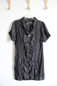 Dereon Gray Shimmer Ruffled Full Zip Dress | M