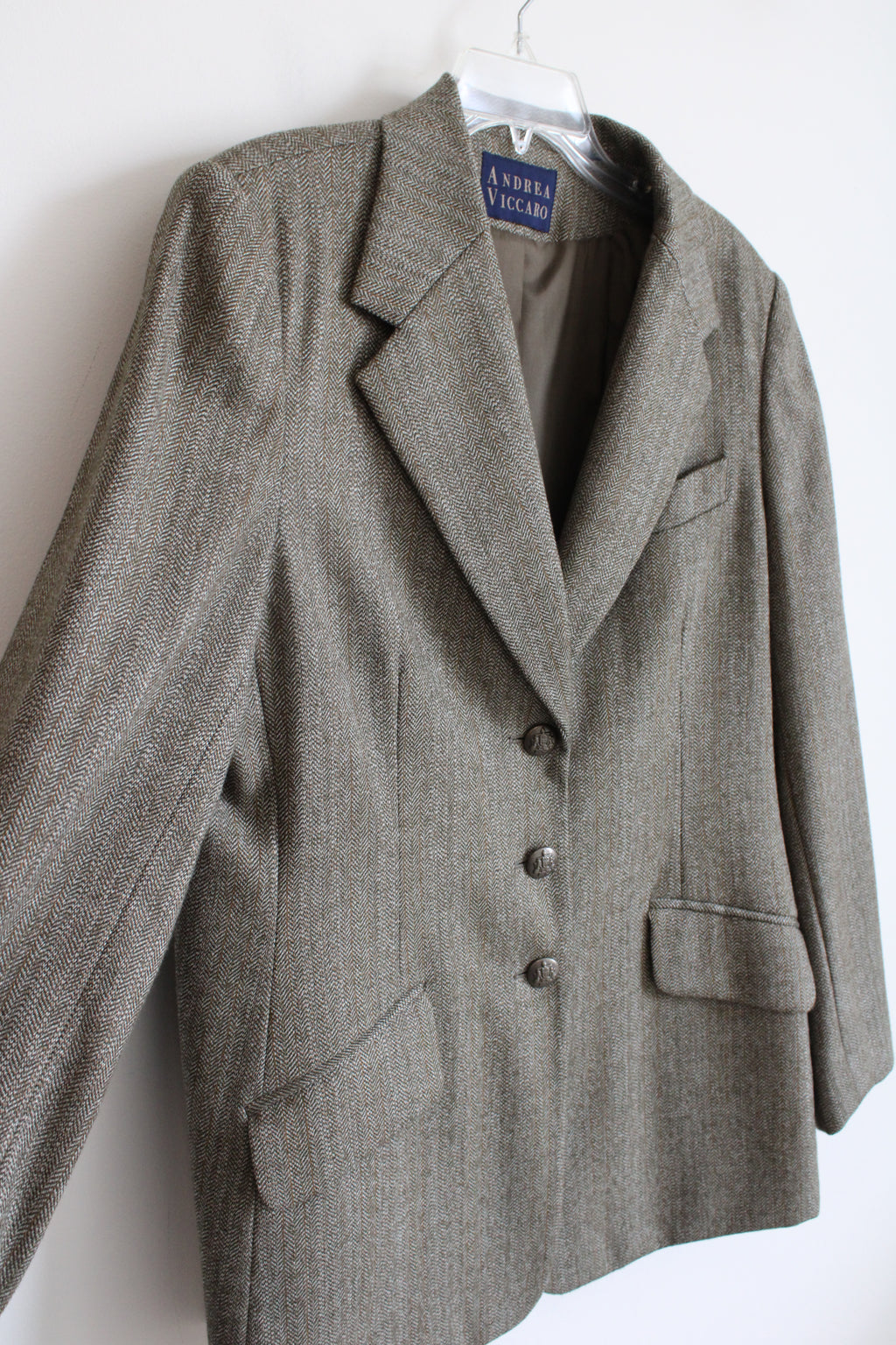 Andrea Viccaro Green & Brown Patterned Wool Blazer | XL