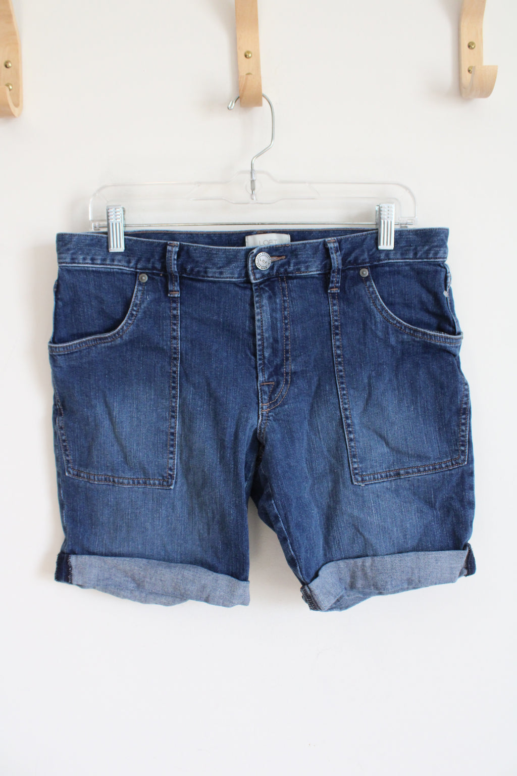 LOFT Dark Wash Cuffed Denim Shorts | 6