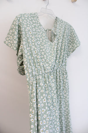 Shein Curve Sage Green & White Floral Tied Back Dress | 4XL