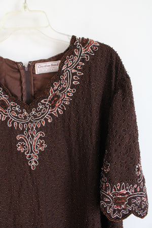 Creative Touch Brown Beaded & Sequined Top | 2XL