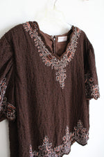 Creative Touch Brown Beaded & Sequined Top | 2XL