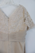 Tan Lace Stitched & Sequined Bodice & Chiffon Formal Dress | 4XL/5XL