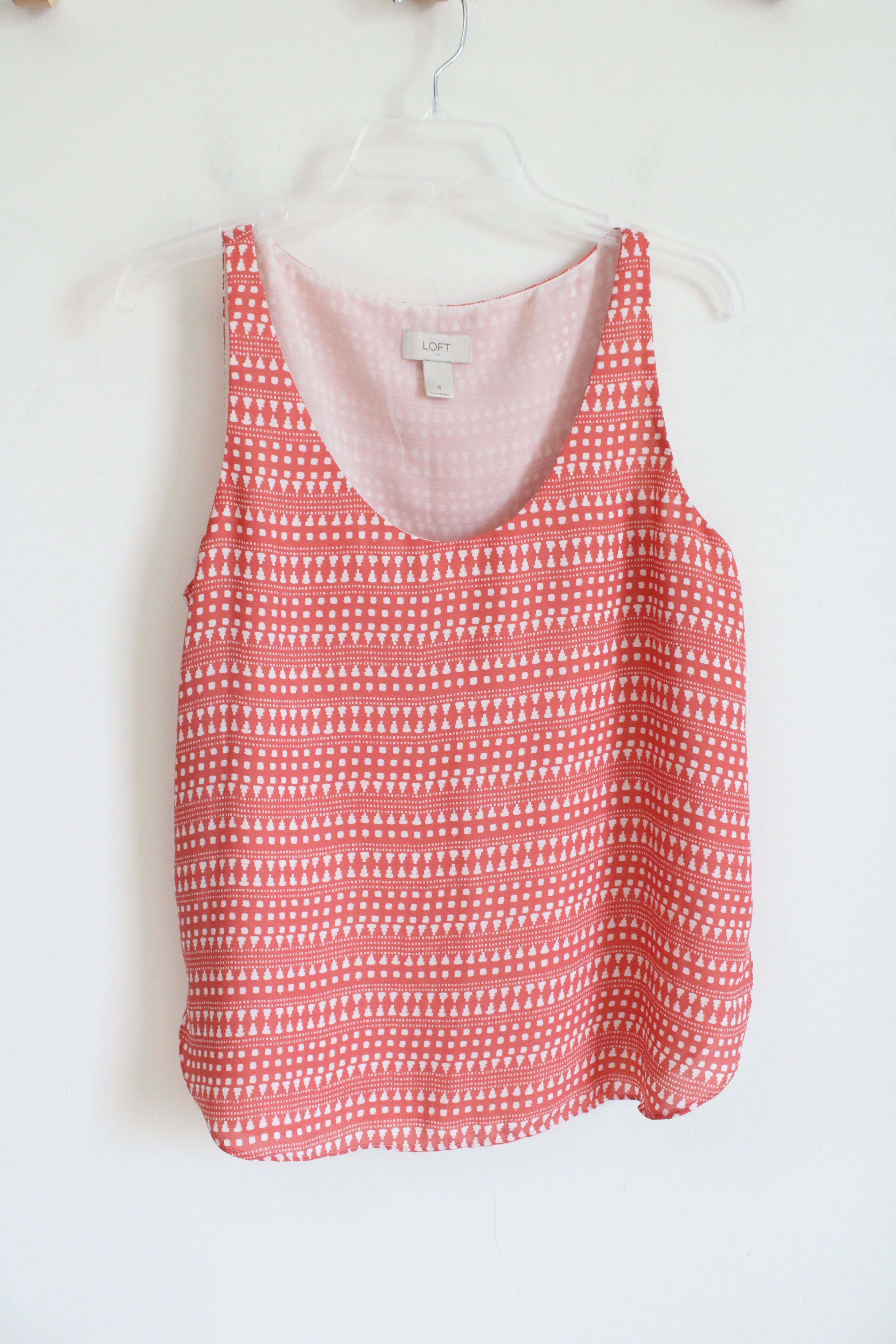 LOFT Salmon & White Patterned Tank Top | S