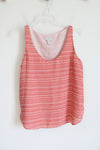 LOFT Salmon & White Patterned Tank Top | S