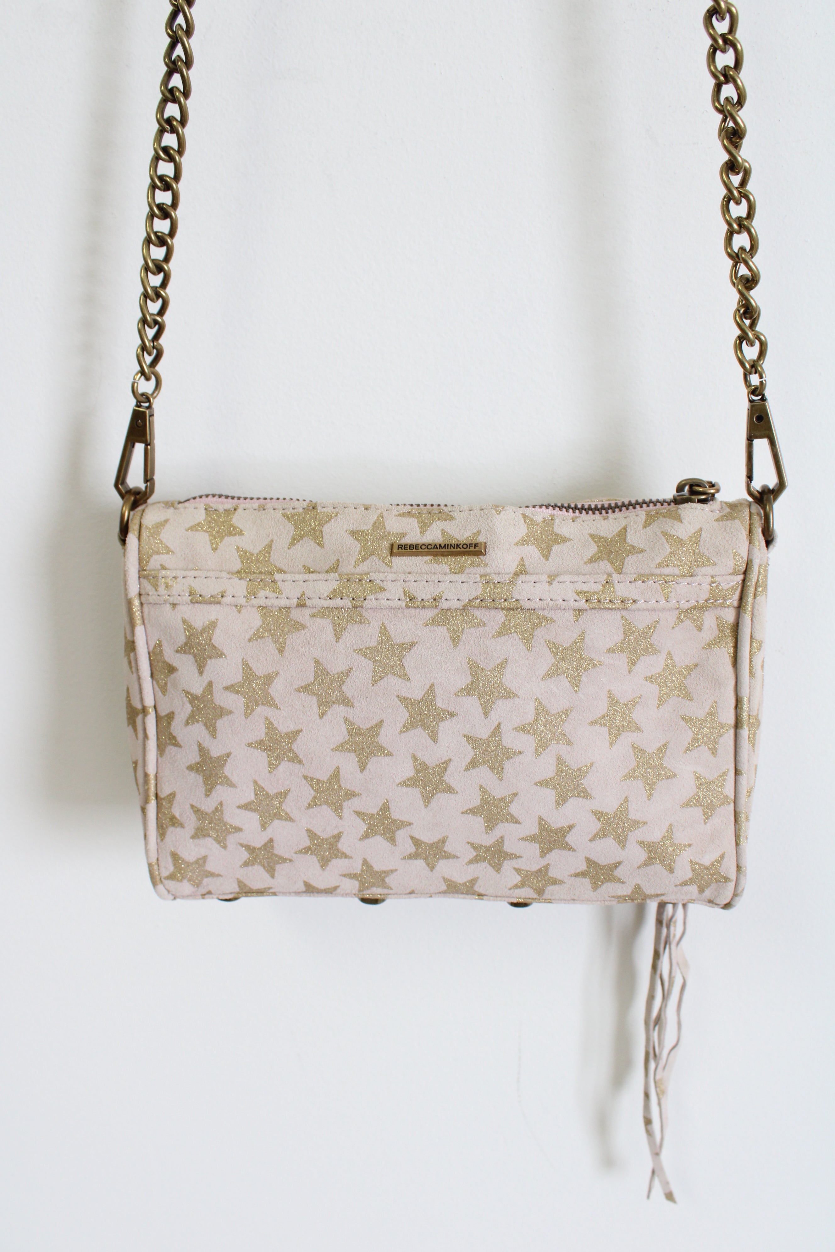 Rebecca Minkoff Mini M.A.C. Suede Gold Stars Print Crossbody Purse