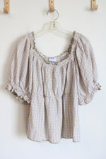 Old Navy Tan & Pink Checkered Babydoll Top | XXL