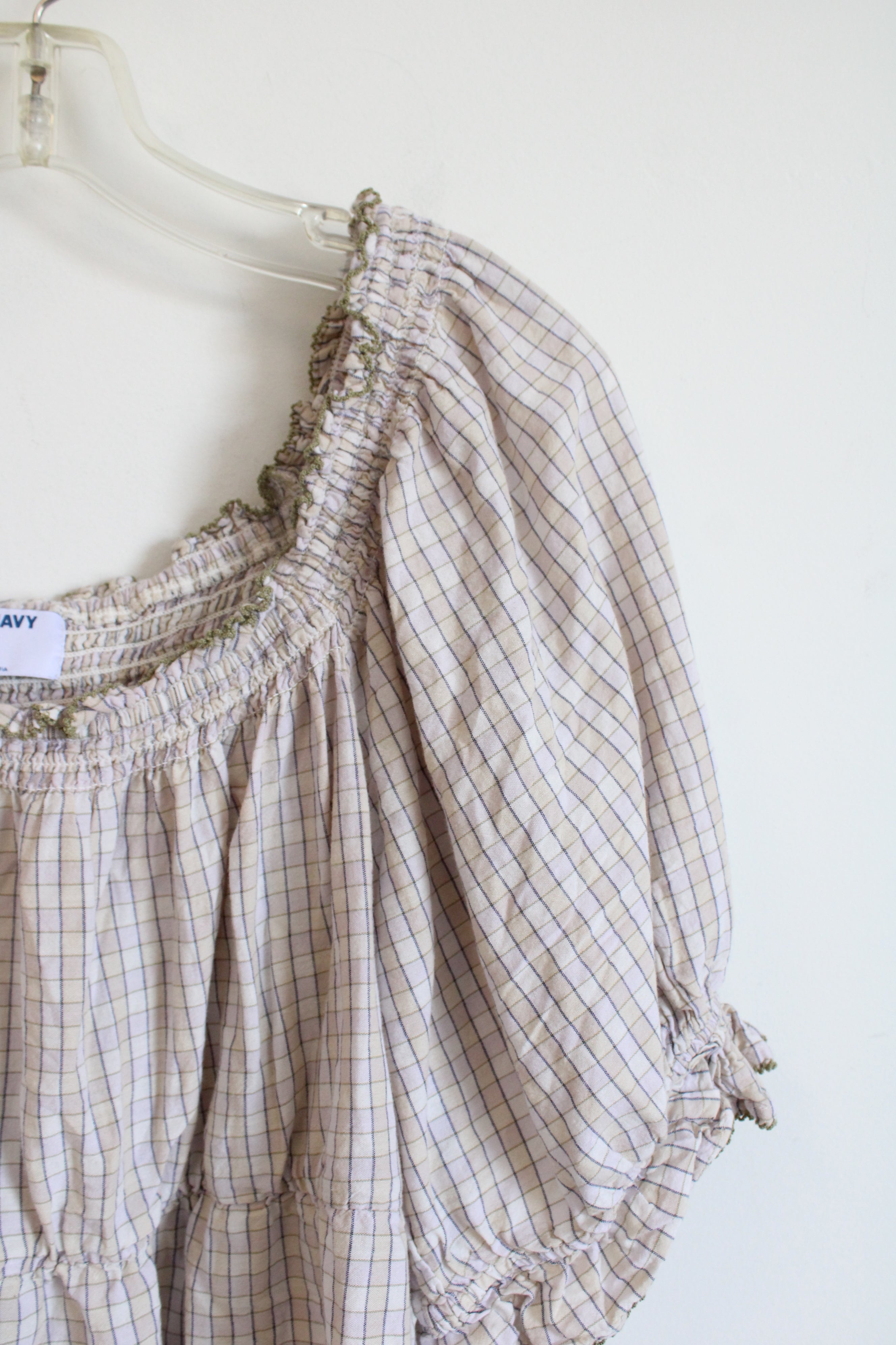 Old Navy Tan & Pink Checkered Babydoll Top | XXL