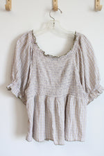 Old Navy Tan & Pink Checkered Babydoll Top | XXL