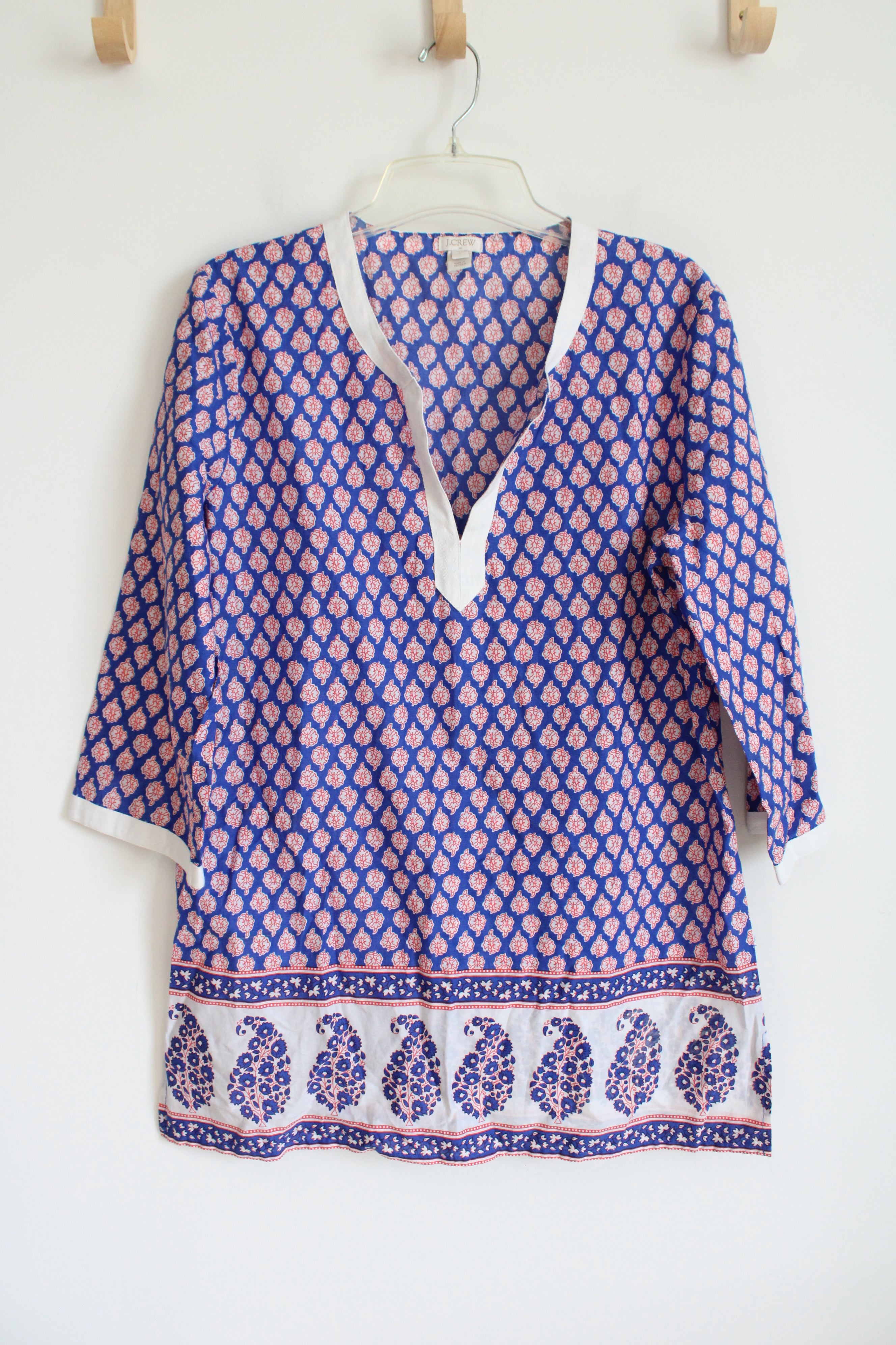 J.Crew Blue & Red Patterned Tunic Top | L