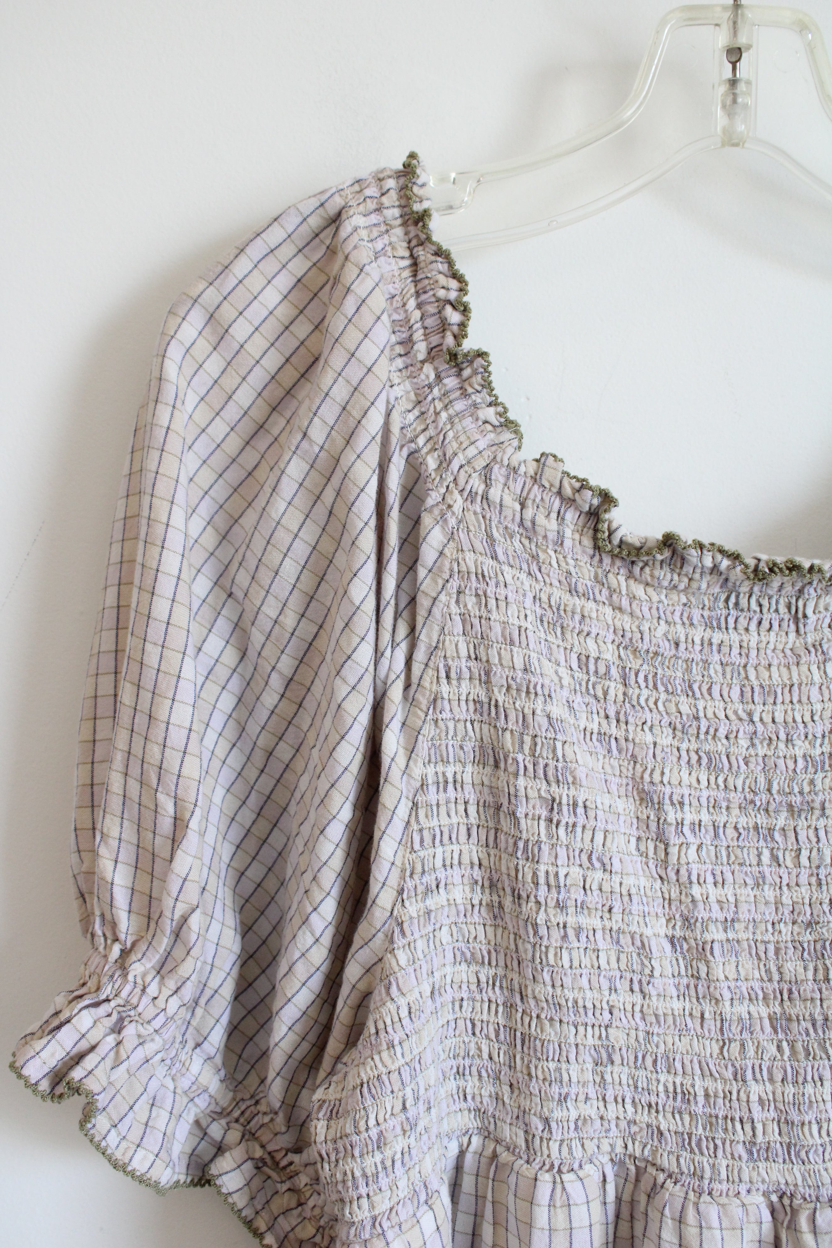 Old Navy Tan & Pink Checkered Babydoll Top | XXL