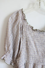 Old Navy Tan & Pink Checkered Babydoll Top | XXL