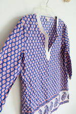 J.Crew Blue & Red Patterned Tunic Top | L