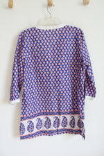 J.Crew Blue & Red Patterned Tunic Top | L