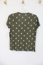 NEW Architect Cactus Print Olive Green V-Neck Top | S Petite