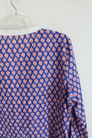 J.Crew Blue & Red Patterned Tunic Top | L