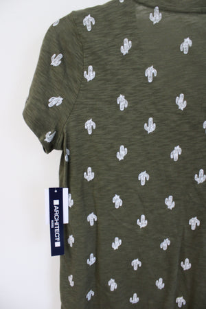 NEW Architect Cactus Print Olive Green V-Neck Top | S Petite