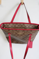 Coach Tan & Dark Pink Monogram Tote Purse