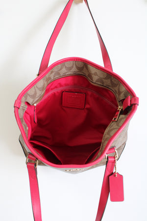 Coach Tan & Dark Pink Monogram Tote Purse