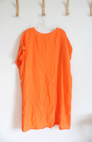 NEW Viola Borghi Bright Orange Loose Linen Dress | 3X