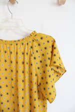 LOFT Yellow Gold Floral Ruffled Neck Top | M Petite