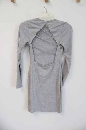 Heart & Hips Ribbed Gray Criss Cross Back Bodycon Dress | S