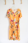 Orange Gold Floral Wrap Dress | L