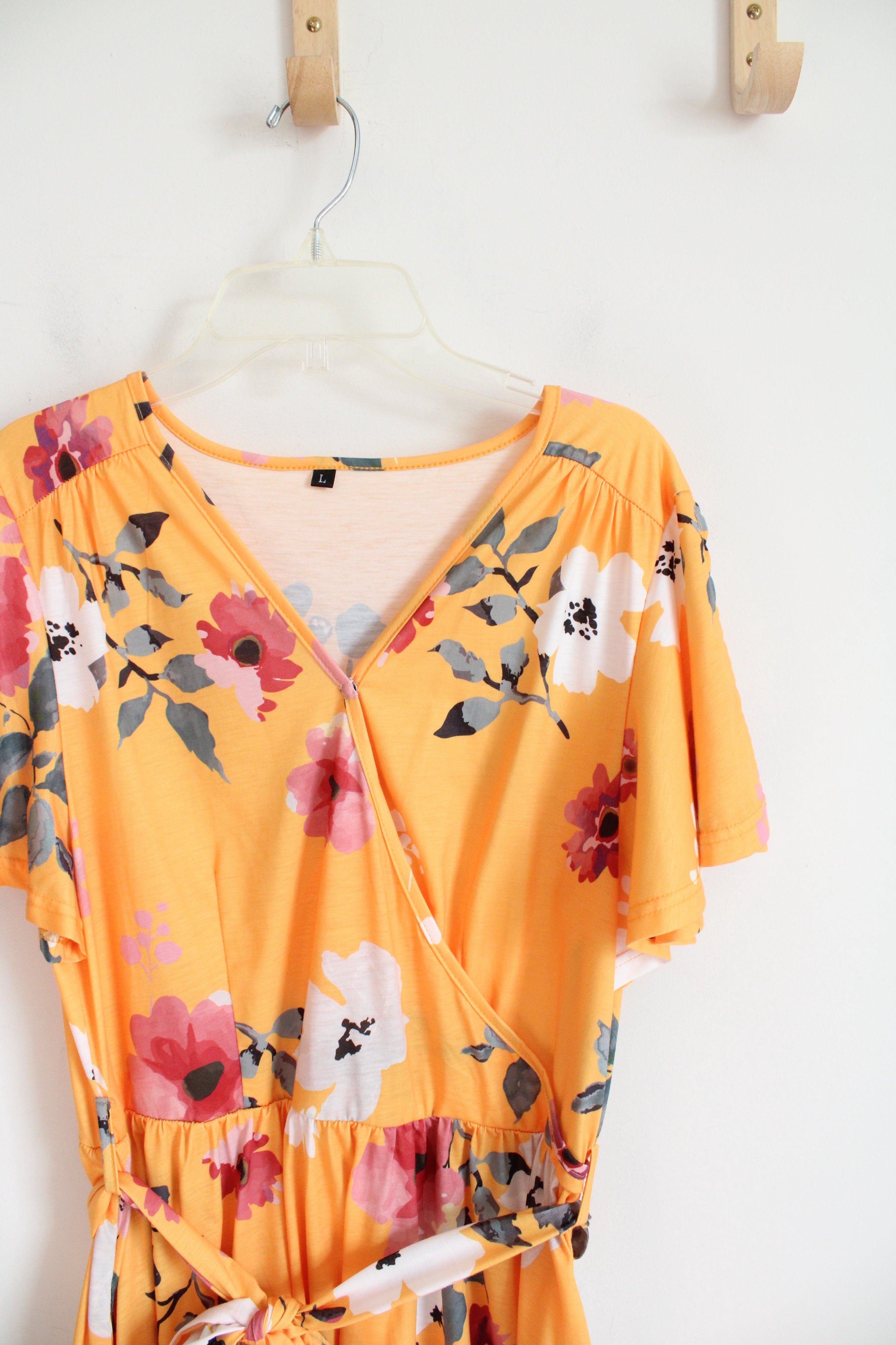 Orange Gold Floral Wrap Dress | L