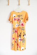 Orange Gold Floral Wrap Dress | L