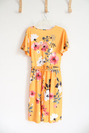 Orange Gold Floral Wrap Dress | L