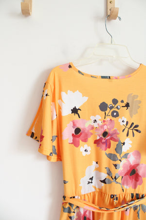 Orange Gold Floral Wrap Dress | L